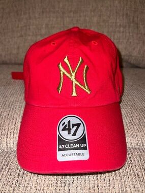 '47 Red Cap with Gold NY Embroidery